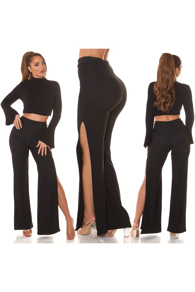 Koucla black wide-leg summer trousers