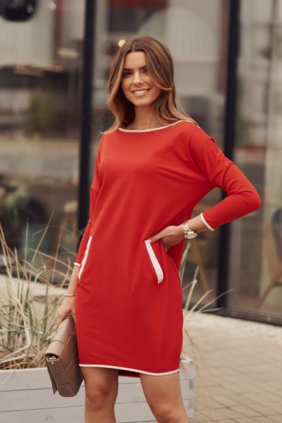 Red casual dress with pockets